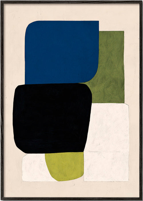 Abstrakt konstverk med staplade färgblock – Black Frame