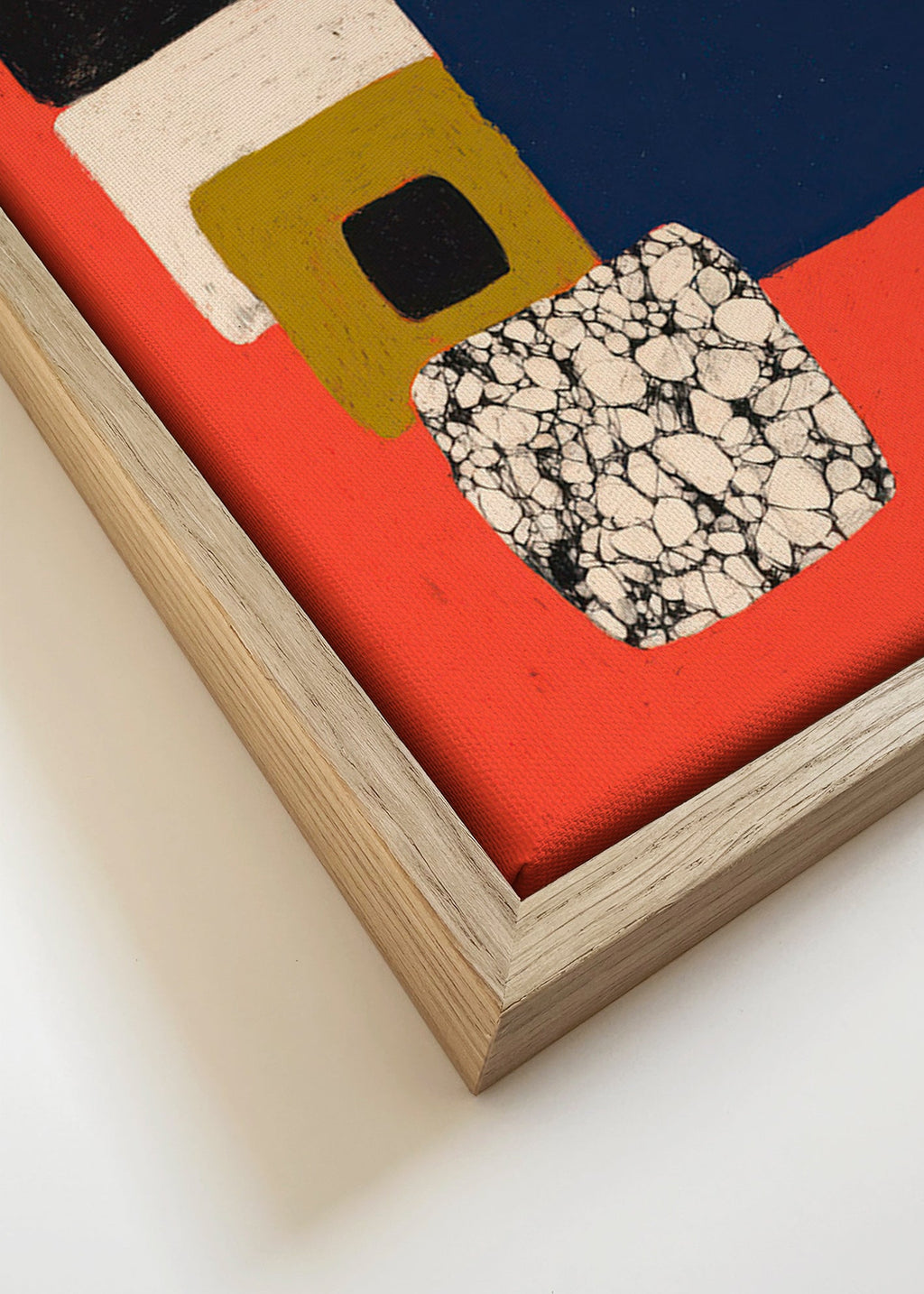 Geometrisk tavla i rött och blått – Canvas detail