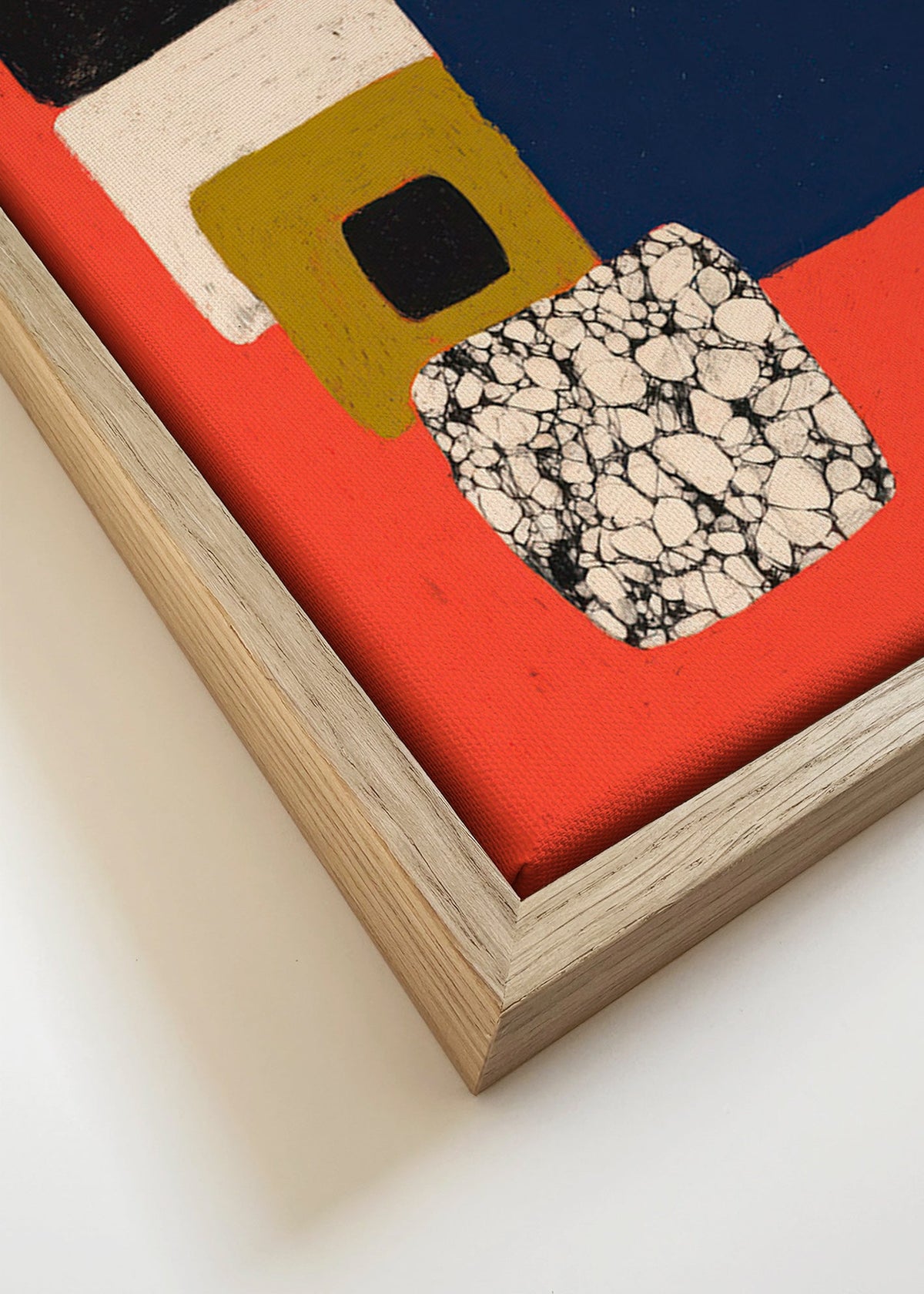 Geometrisk tavla i rött och blått – Canvas detail