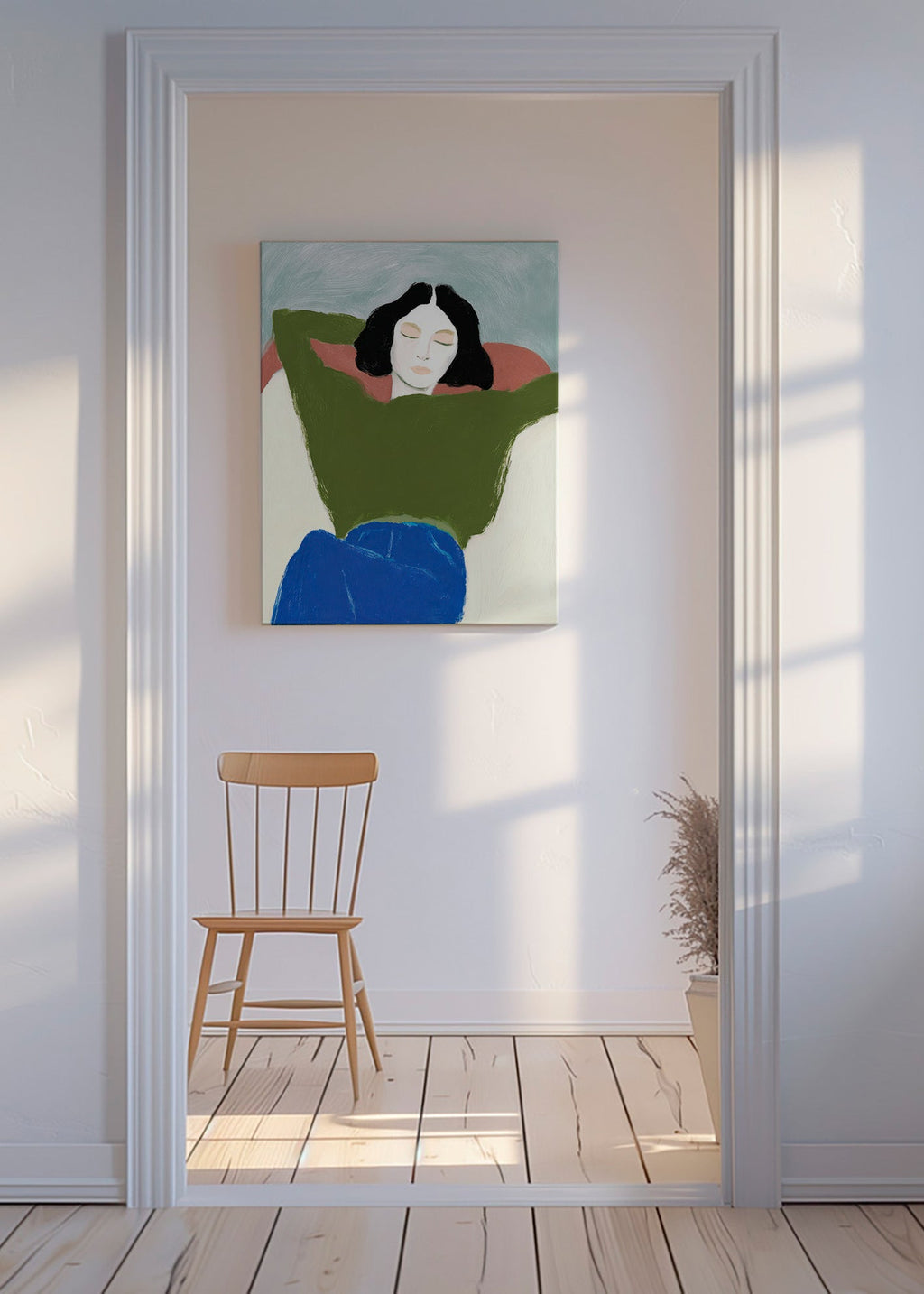 Liggende illustration med grön tröja – Canvas