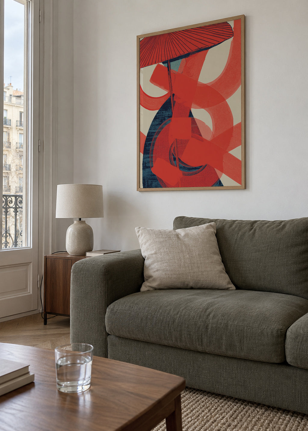 Red Swirl Energy - Framed poster in an interior