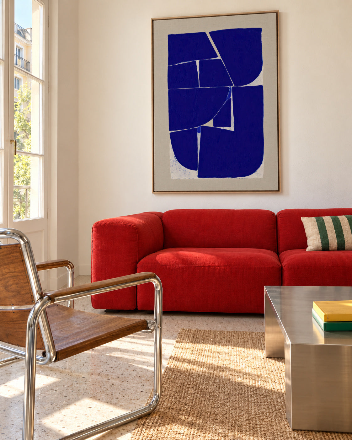 Indigo Mosaic IV - Framed canvas in an interior