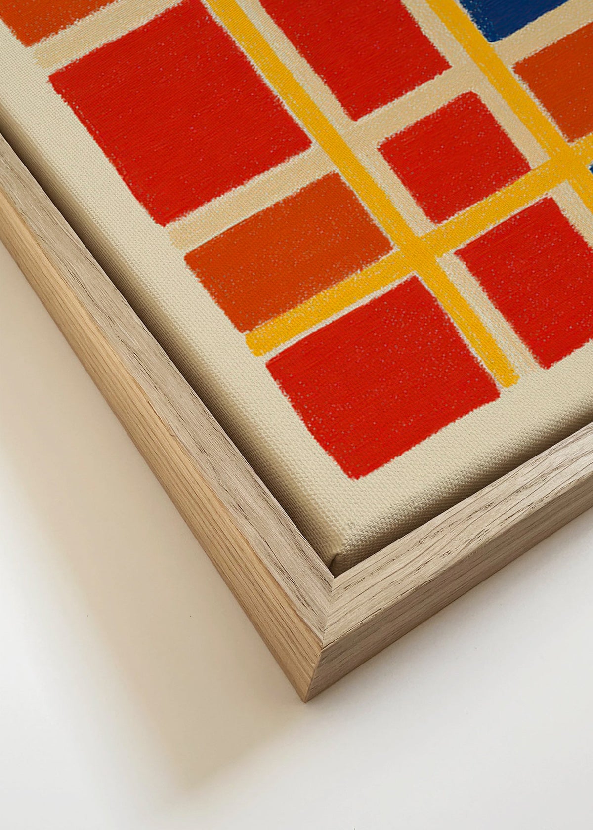 Geometrisk poster med rutnät i rött och blått – Canvas detail