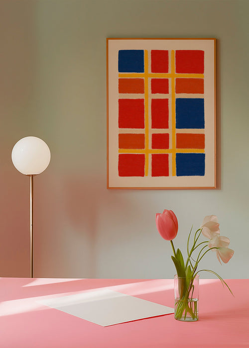 Geometrisk poster med rutnät i rött och blått – Product1