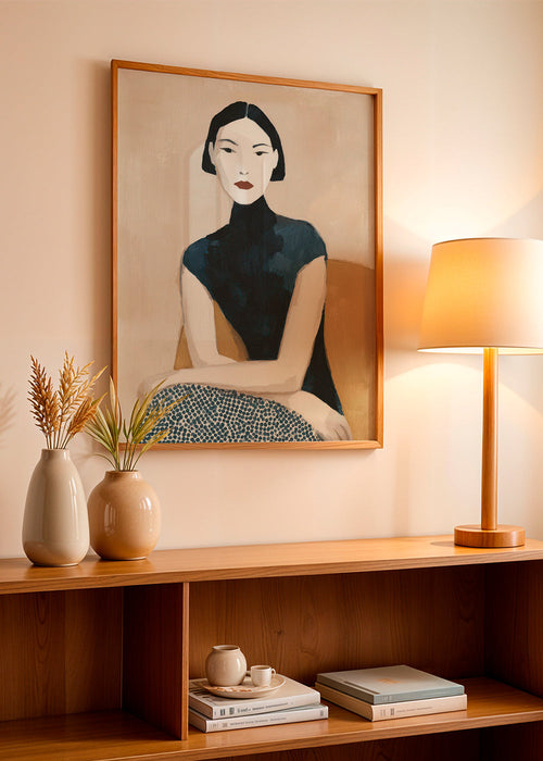 Illustration porträtt kvinna med hög krage – Product1