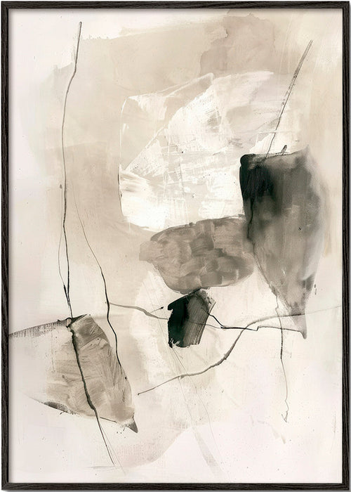 Abstrakt konst med bläcktvättar – Black Frame