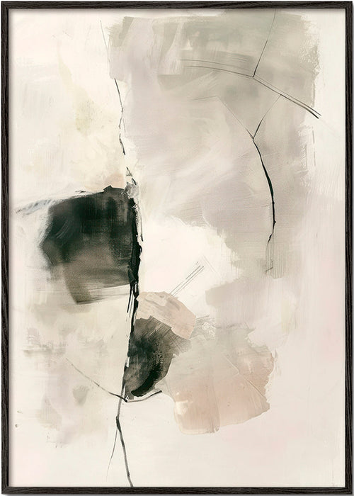 Abstrakt tavla med neutrala penseldrag – Black Frame