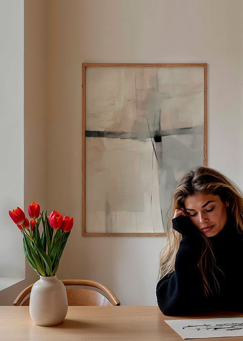Abstrakt tavla med subtila linjer och grå plan – Product1