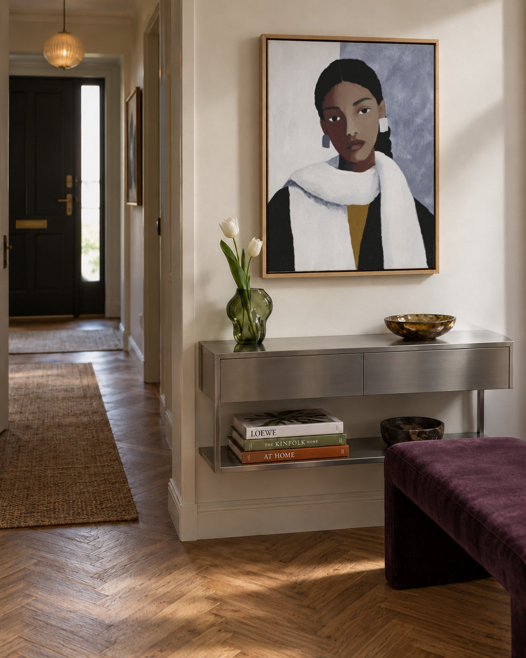 Winter White Wrap - Framed canvas in an interior