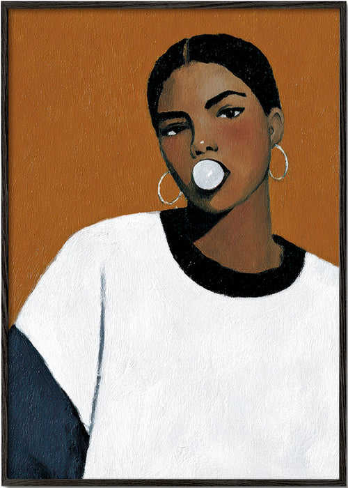 Illustration porträtt med tuggummibubbla – Black Frame