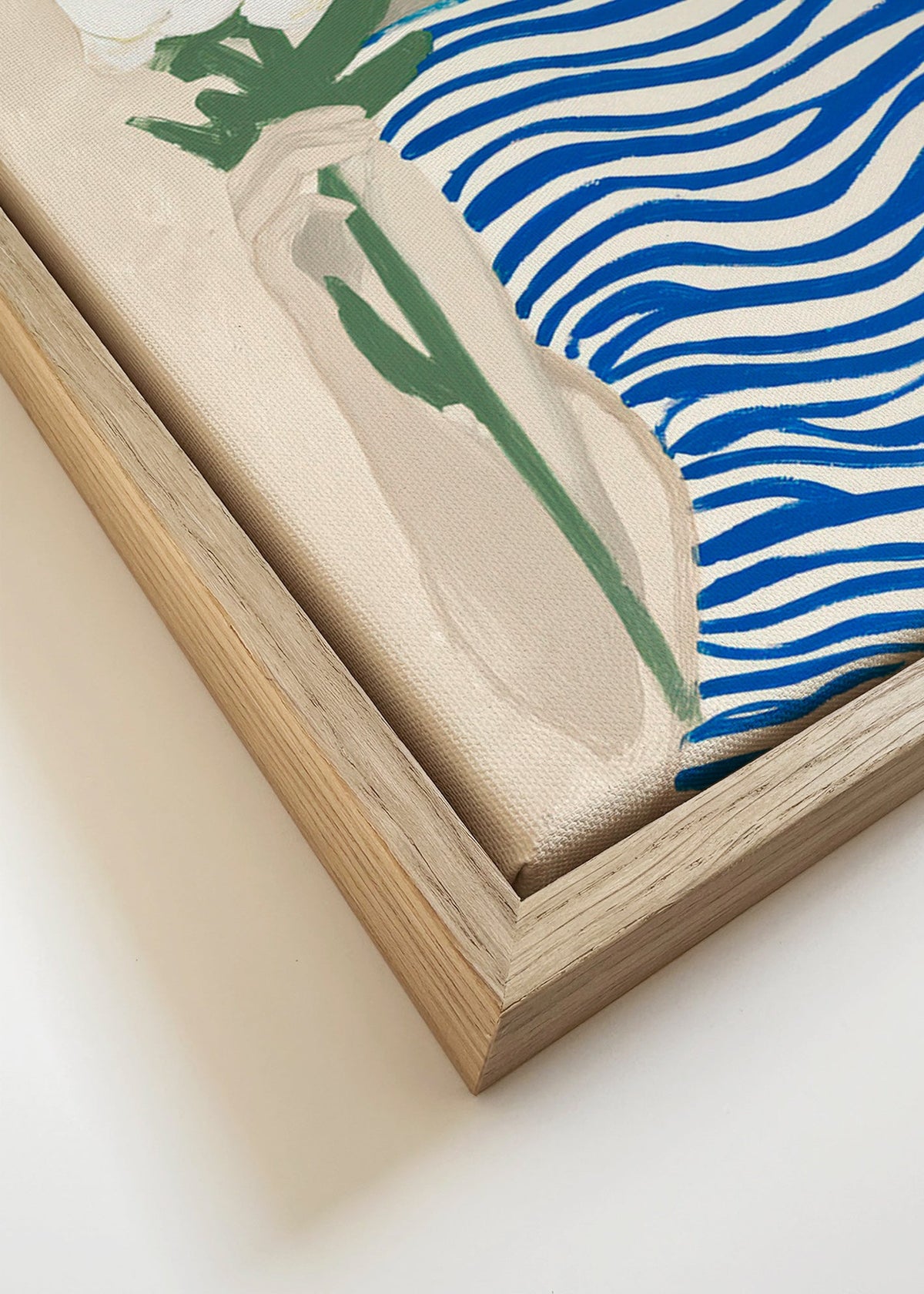 Botanisk poster: kvinna med blomma och blå ränder – Canvas detail