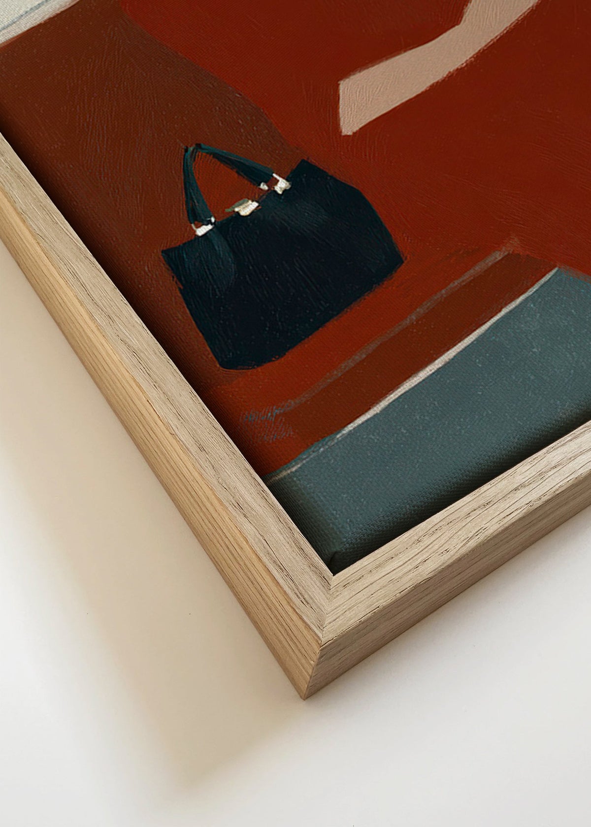 Kökskonst: kvinna med kaffe och väska – Canvas detail