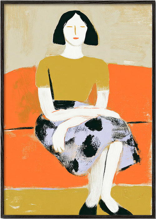 Illustration av kvinna på orange soffa – Black Frame