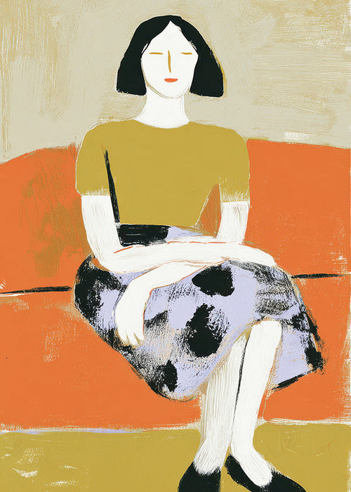 Illustration av kvinna på orange soffa