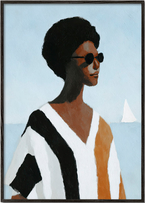 Illustration: figur vid segelbåt – Black Frame