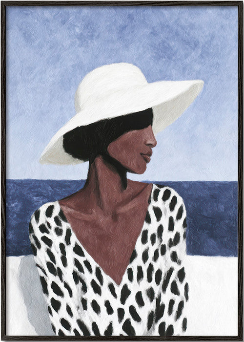 Illustration av kvinna med hatt vid havet – Black Frame
