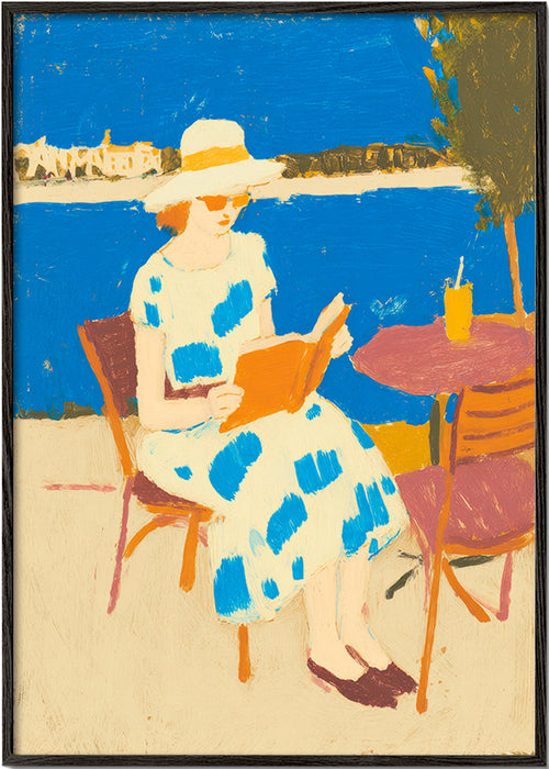 Illustration av läsare vid havet – Black Frame