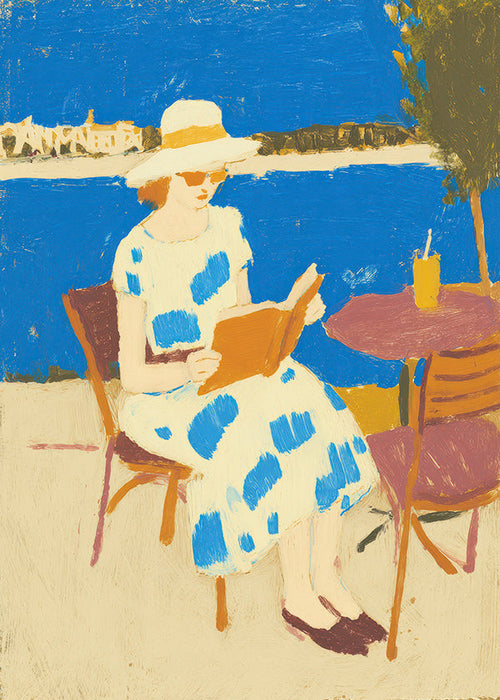 Illustration av läsare vid havet