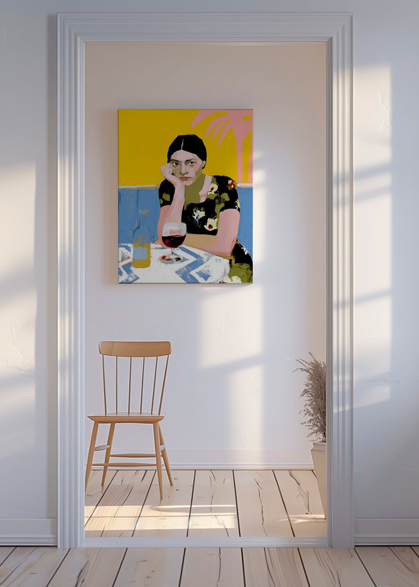 Kökskonst: kvinna med cocktail vid bordet – Canvas