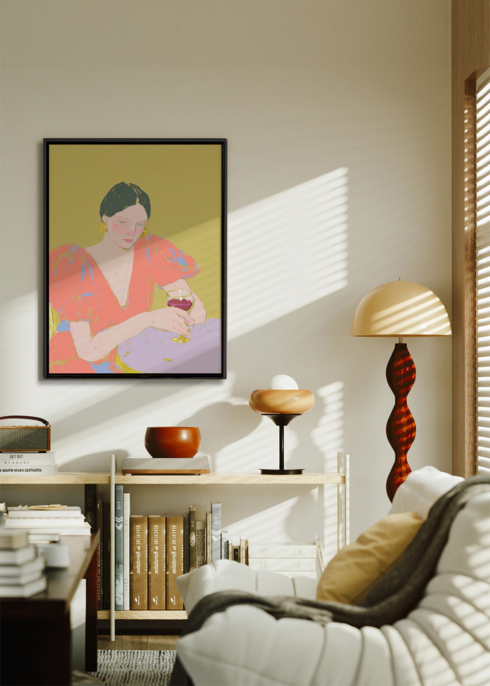 Kökskonst: kvinna med glas i pastelltoner – Canvas1