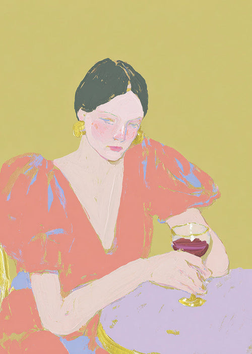 Kökskonst: kvinna med glas i pastelltoner
