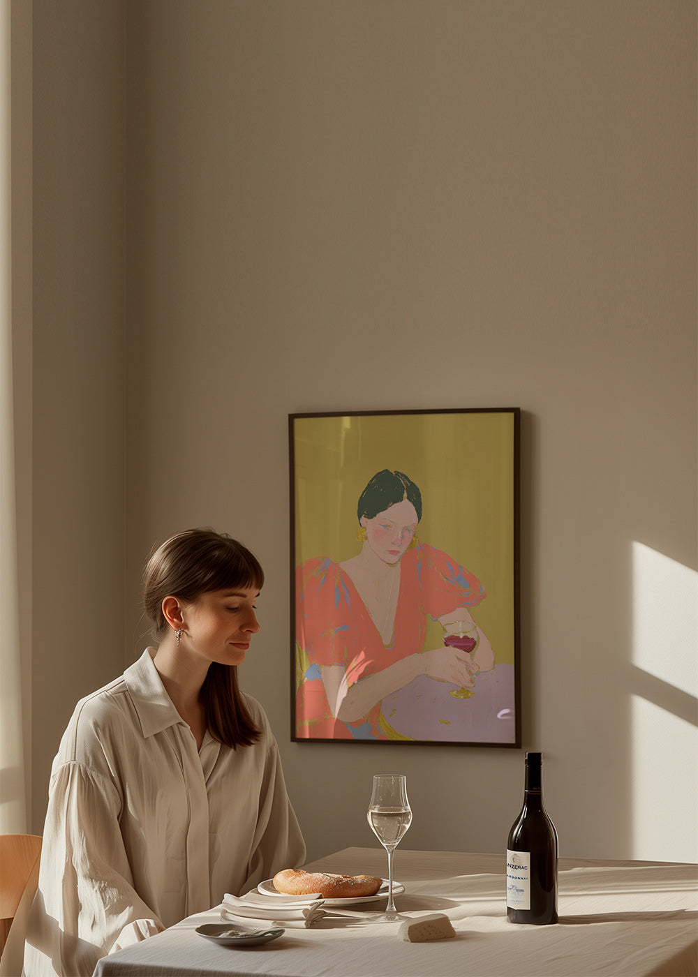 Kökskonst: kvinna med glas i pastelltoner – Product1