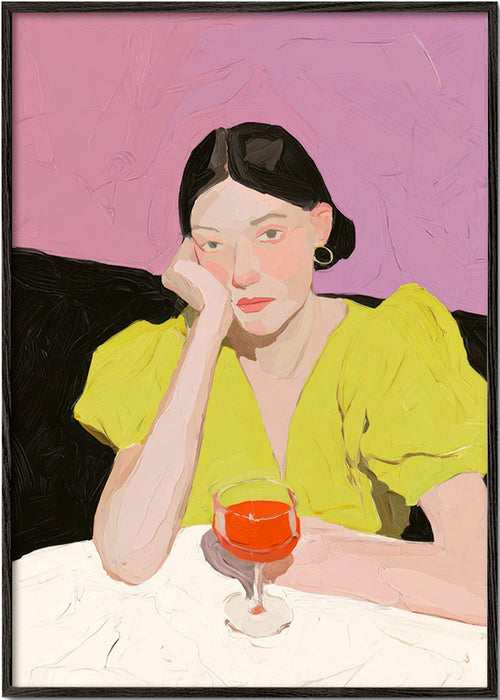 Illustration porträtt kvinna med glas – Black Frame