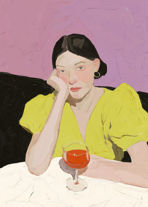 Illustration porträtt kvinna med glas