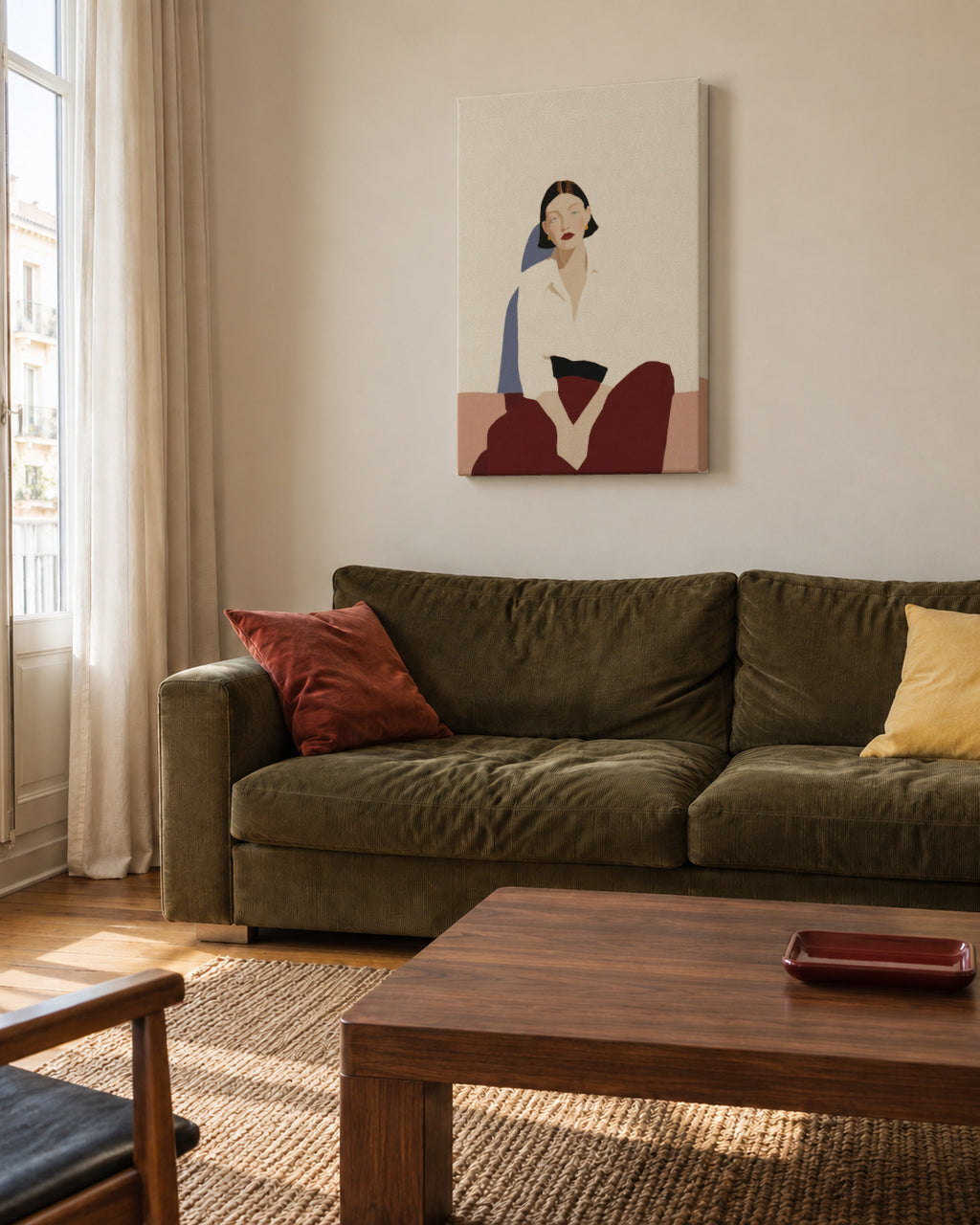 Minimalist Seated Figure - Unframed canvas in an interior
