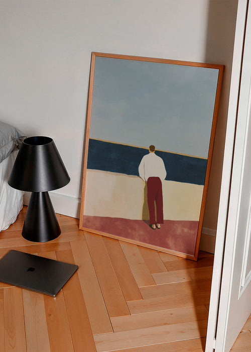 Landskapsmålning med figur som blickar ut över havet – Product1