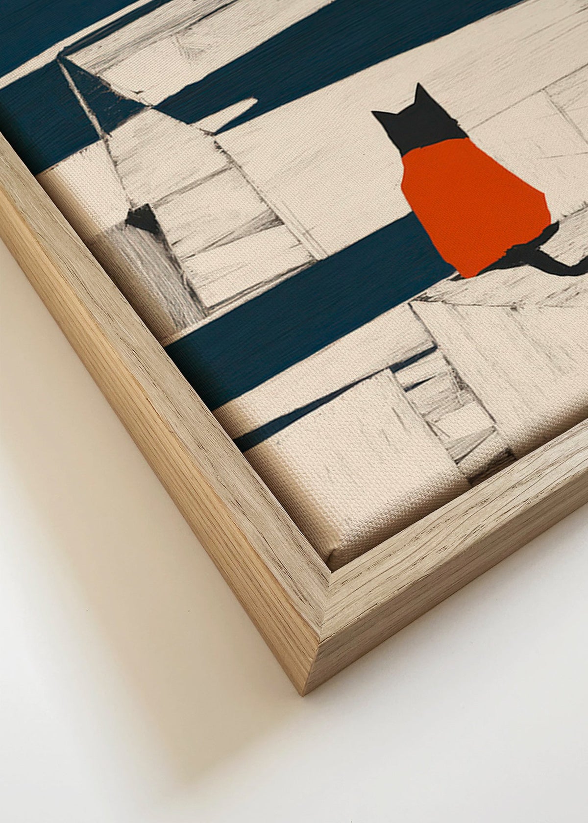 Konstverk röd katt i hamnen minimalistisk – Canvas detail