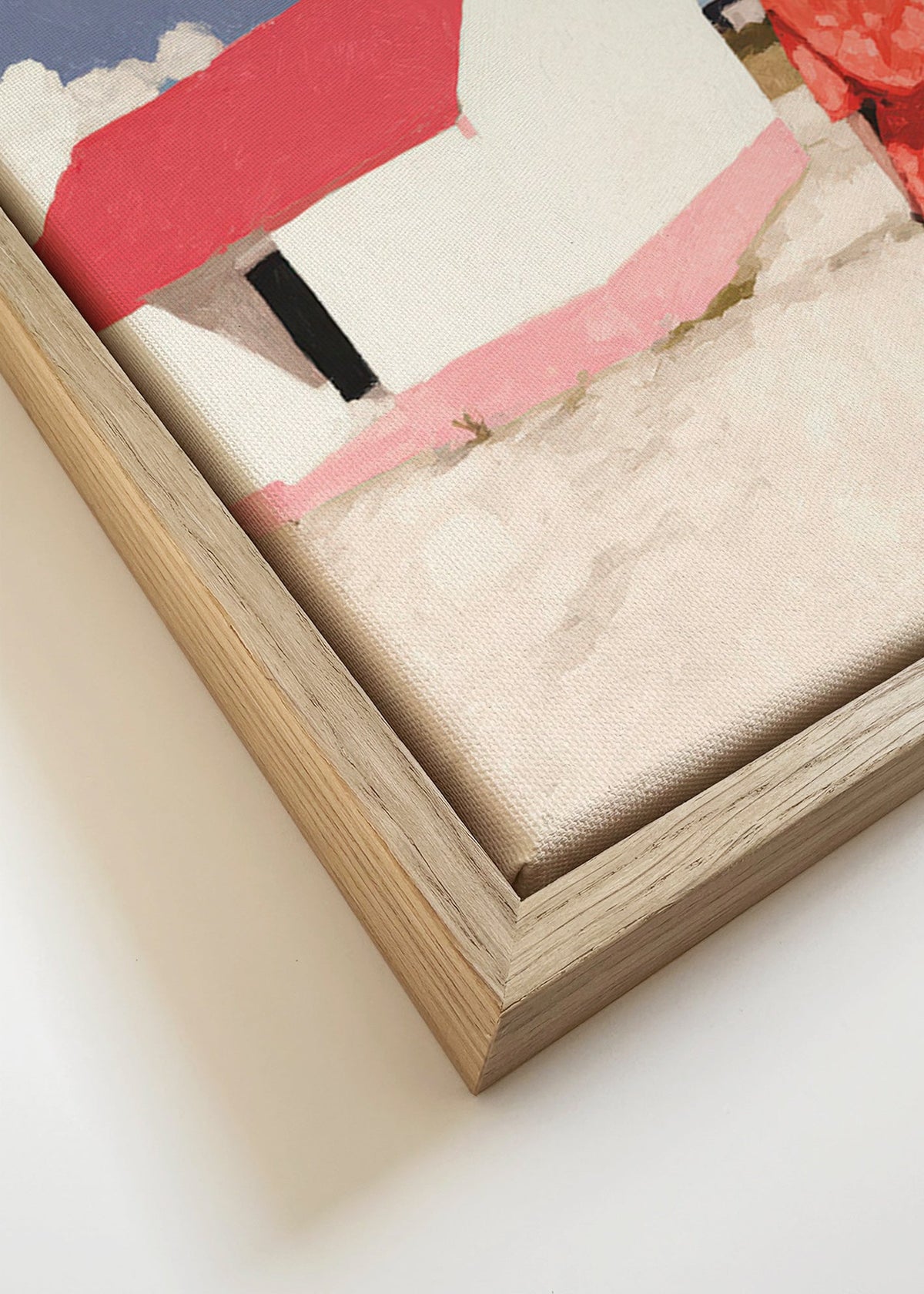 Landskapskonst med figur och rött hus – Canvas detail