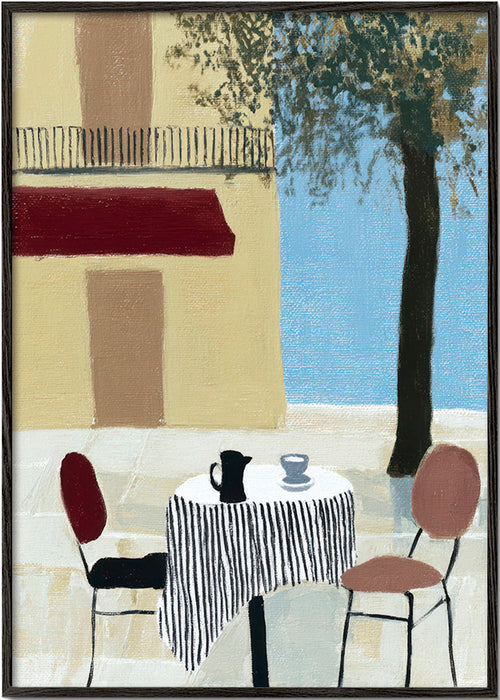 Kökskonst: terrassbord under röd markis – Black Frame