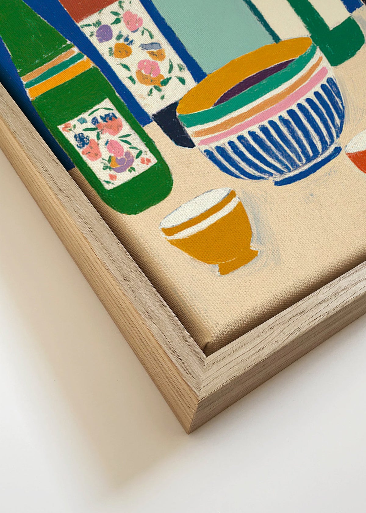 Kökskonst med flaskor och skålar – Canvas detail