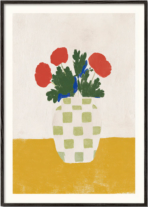 Botanisk poster: rutig vas med vallmo – Black Frame