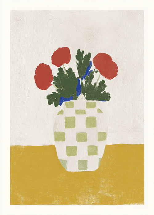 Botanisk poster: rutig vas med vallmo
