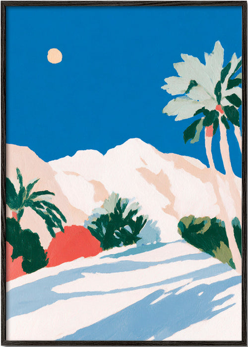 Botanisk affisch med palmer och berg – Black Frame