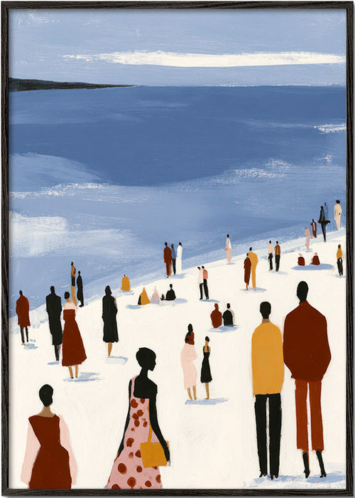 Landskapskonst: strand med stiliserade figurer – Black Frame