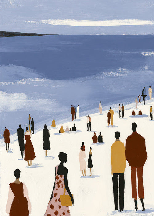 Landskapskonst: strand med stiliserade figurer