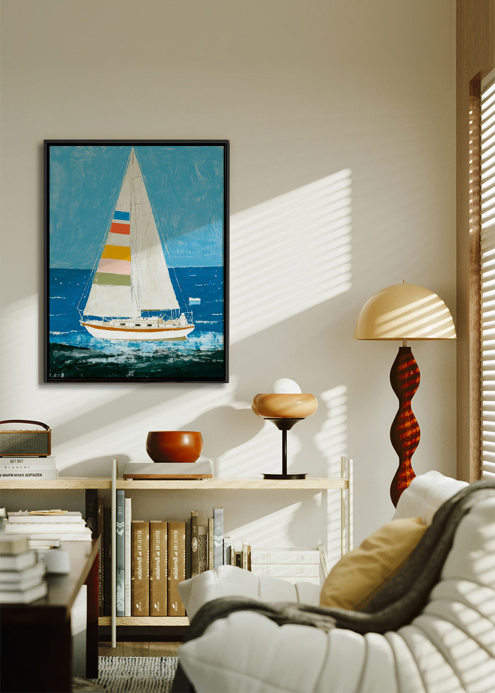Illustration: segelbåt med färgglada segel – Canvas1