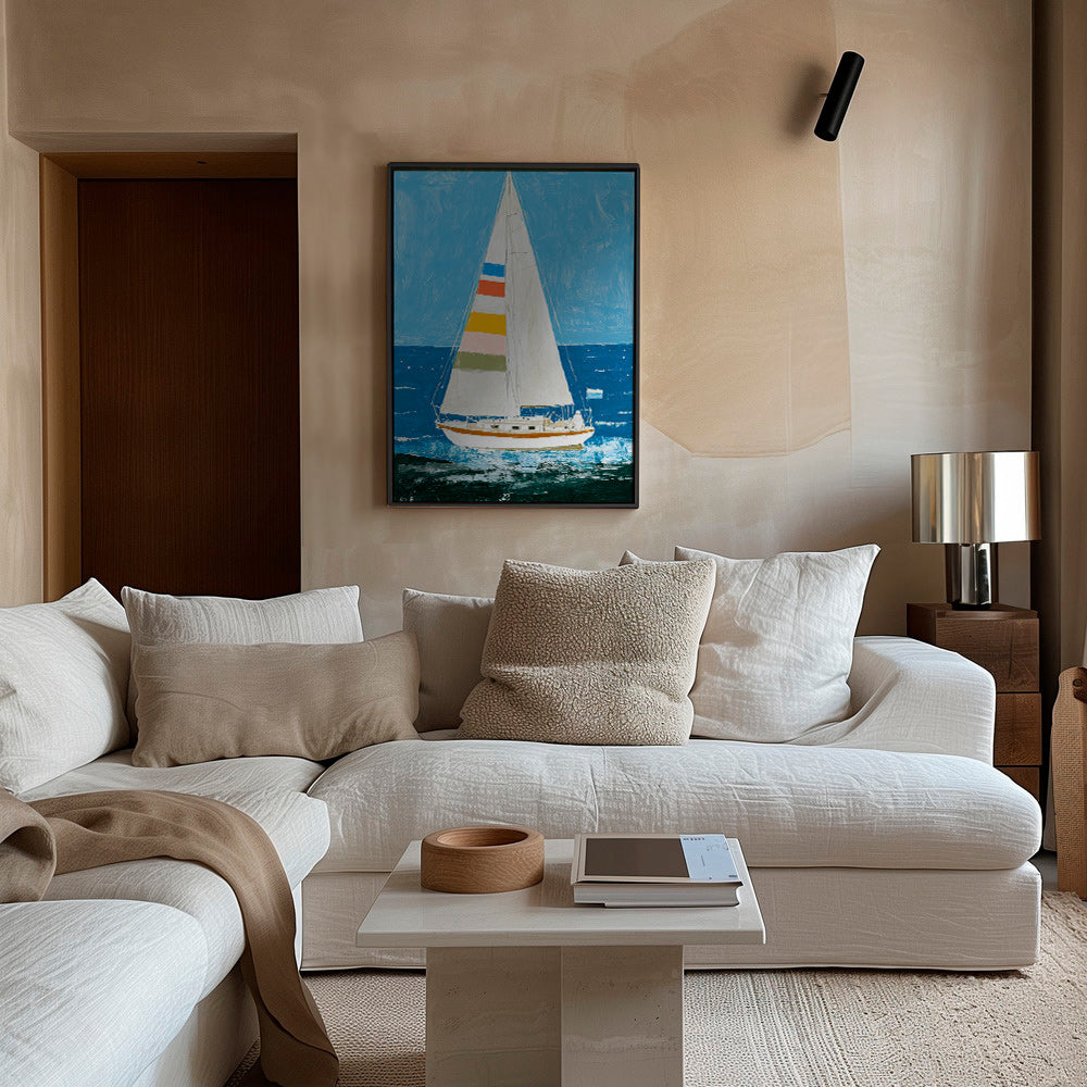Illustration: segelbåt med färgglada segel – Canvas2