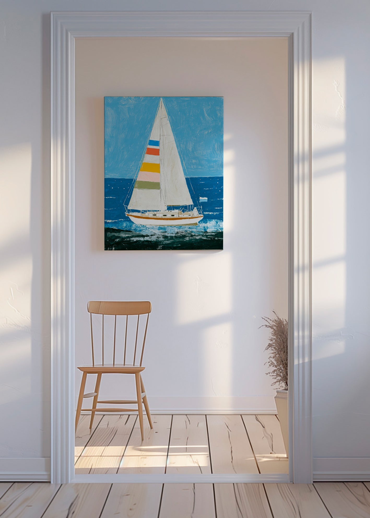 Illustration: segelbåt med färgglada segel – Canvas