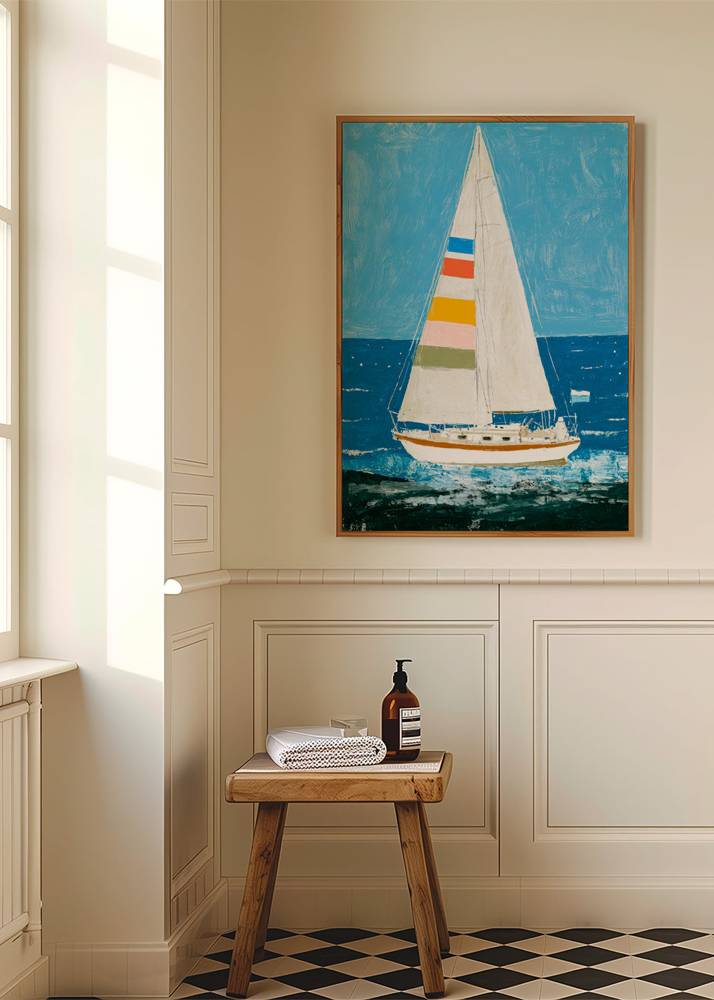 Illustration: segelbåt med färgglada segel – Product1