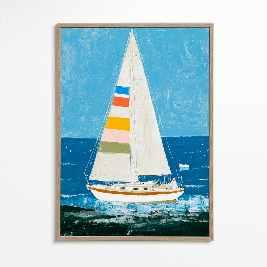 Illustration: segelbåt med färgglada segel – Oak Frame