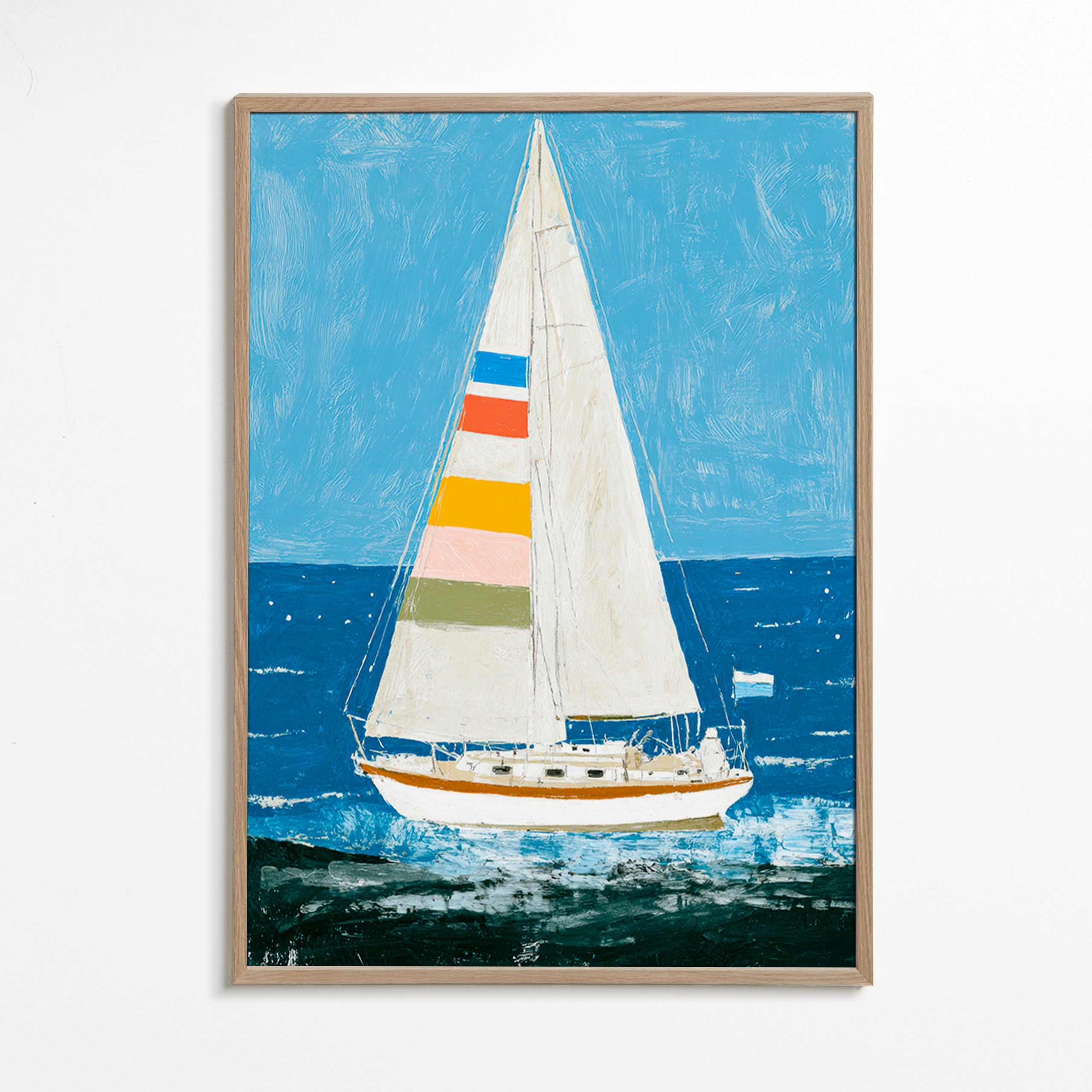 Illustration: segelbåt med färgglada segel – Oak Frame