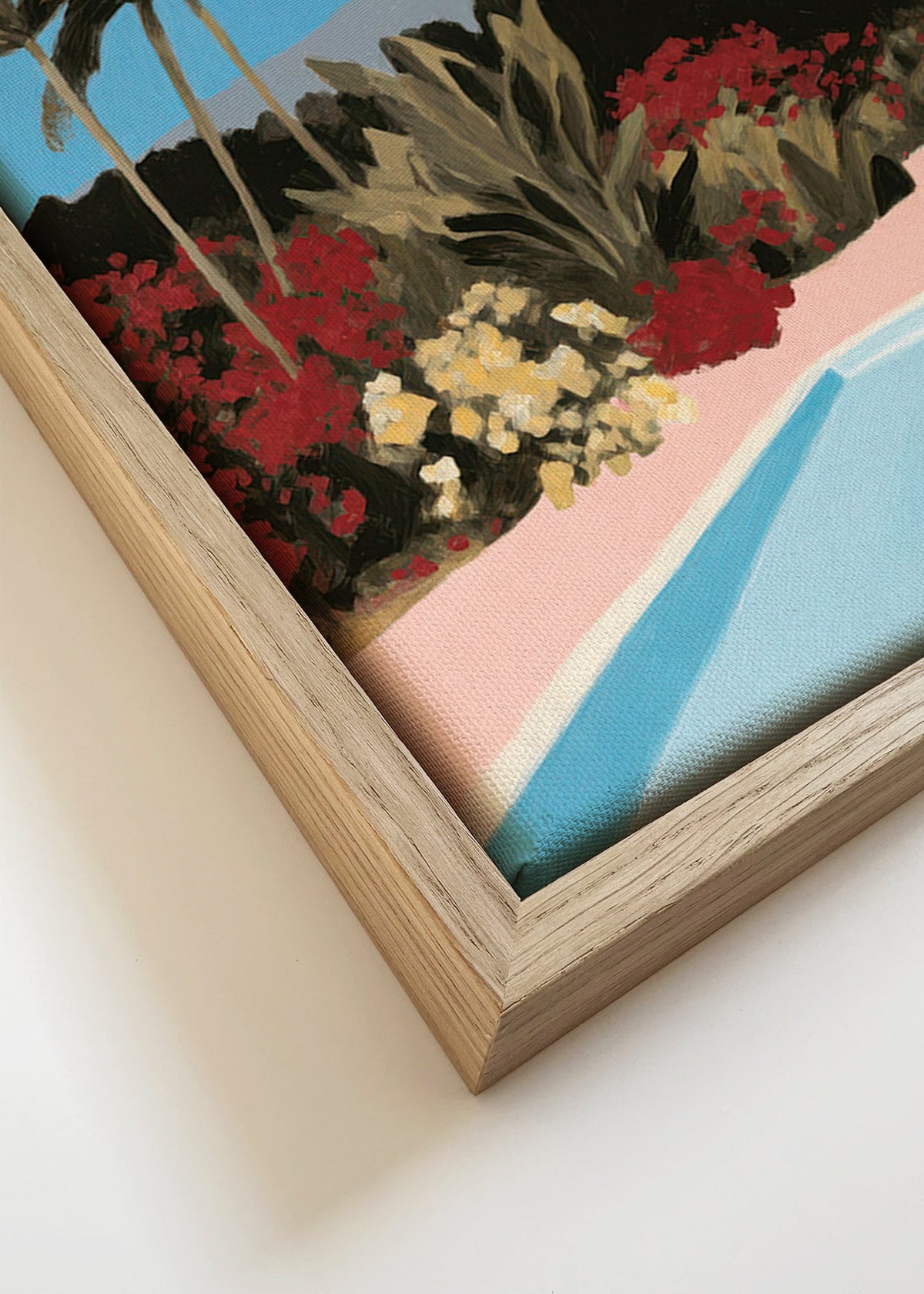 Botanisk tavla vid poolen med palmer – Canvas detail