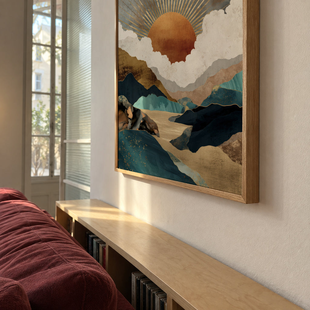 Golden Horizon - Framed poster in an interior