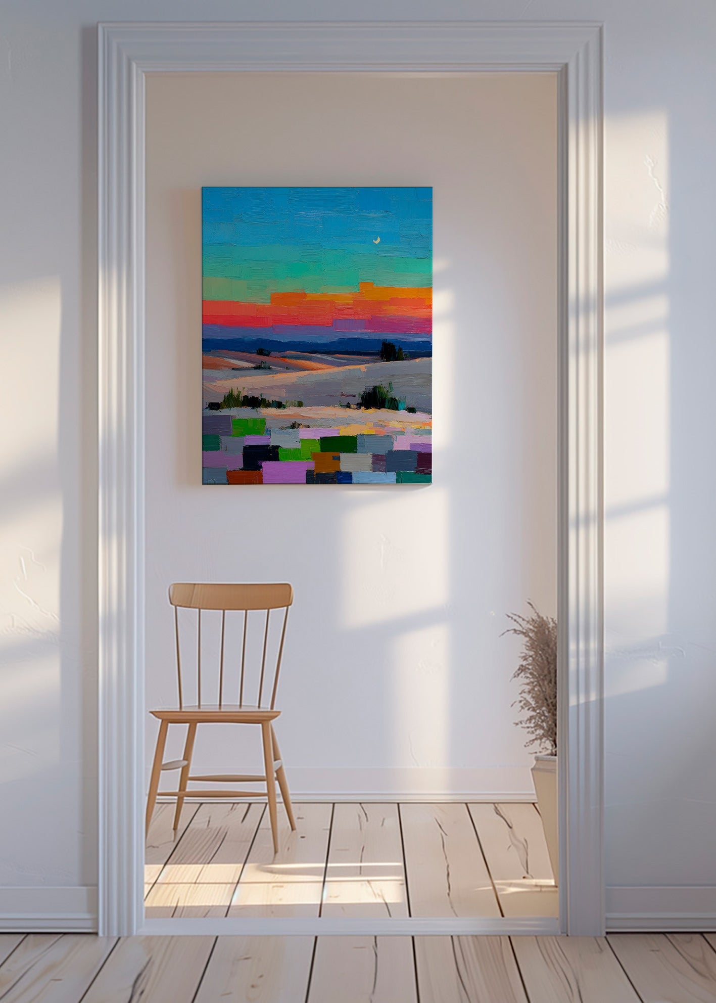 Colorfield landskap med måne