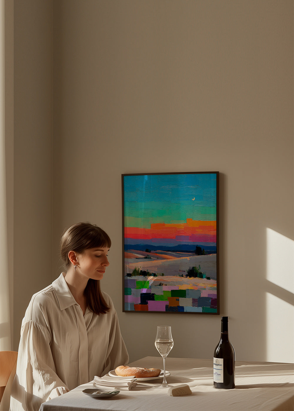 Colorfield landskap med måne