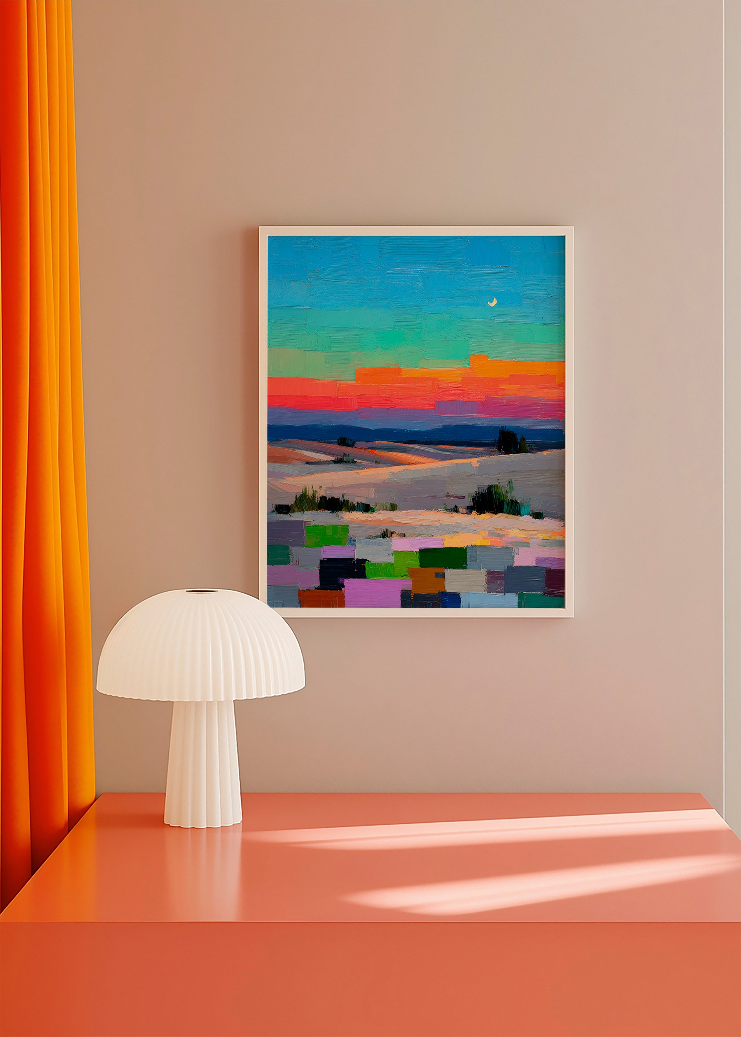 Colorfield landskap med måne